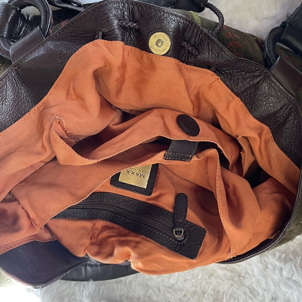 Maxx New York Hobo satchel leather suede olive green brown strap & embro… - Picture 14 of 15